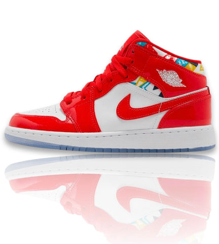 Air Jordan 1 Mid Barcelona Sweater Red Patent (GS)